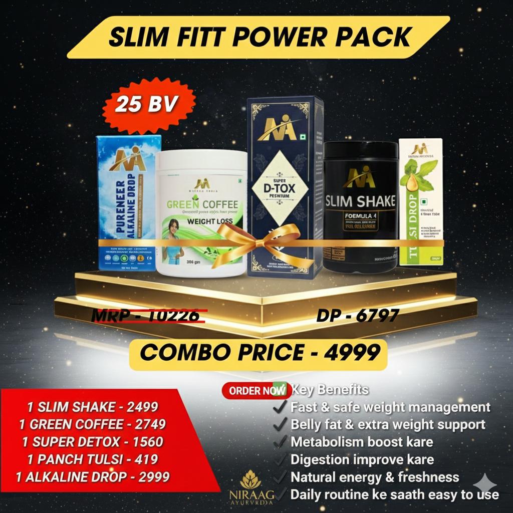 Slim Fit Care Combo Kit | Slim Shake Powder , Green Coffee & super D-tox  , Panch Tulsi , Alkaline drop 